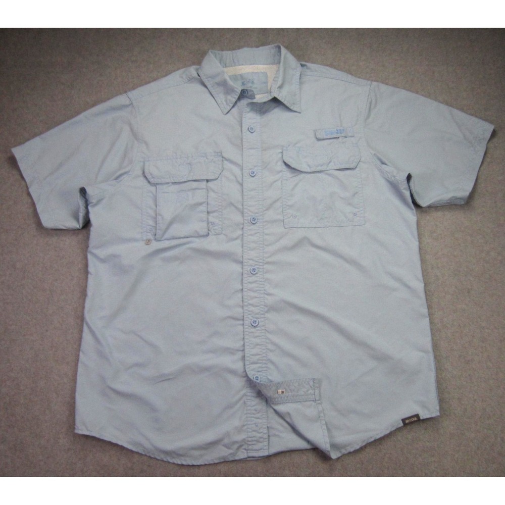 World Wide Sportsman Shirt Mens Large Blue Fishing Vented Short Sleeve READ